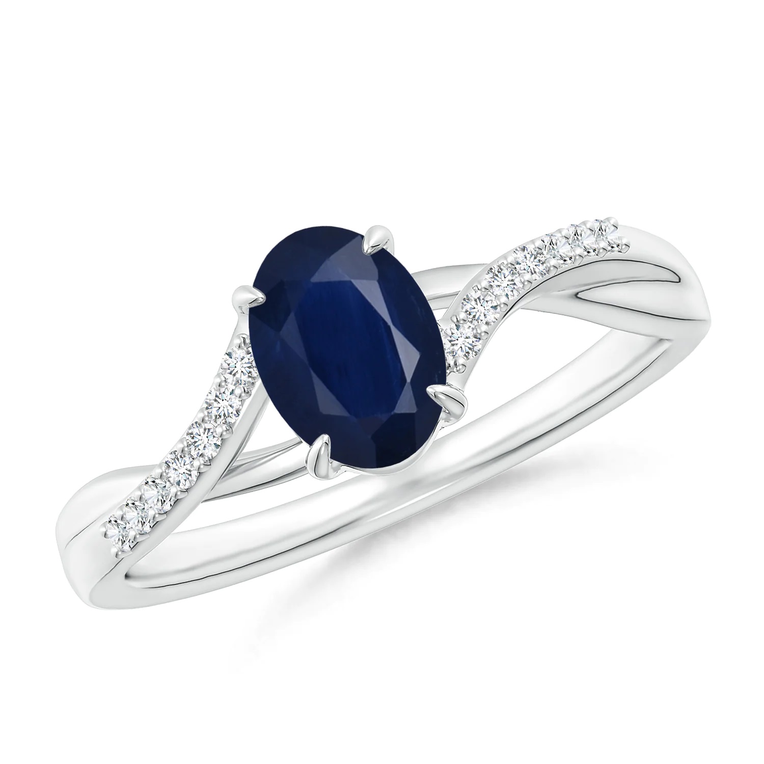 Carillon 1 ct t.w. Oval Blue Sapphire Bypass Solitaire Promise Ring, 925 Sterling Silver